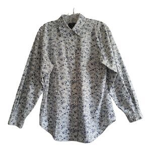Chelsea Cambell for Charter Club Button Down Shirt Womens 8 White Blue Floral